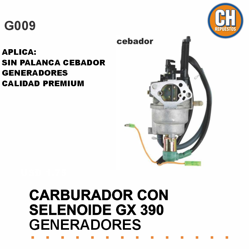 CARBURADOR CON SELENOIDE GX390 Con palanca cebador