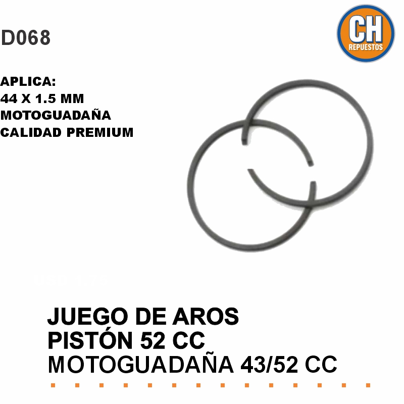 AROS DE PISTON DESMALEZADORA 52CC 44X1.5MM