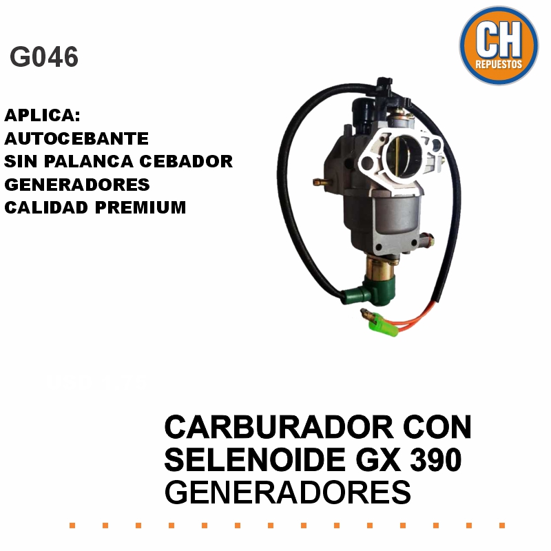 CARBURADOR CON SELENOIDE GX390 SIN PALANCA DE CEBADOR (AUTOCEBANTE)